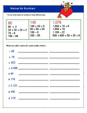 Preview image for worksheet with title Names For Numbers