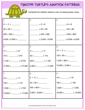 Preview image for worksheet with title Timothy Turtle's Addition Patterns