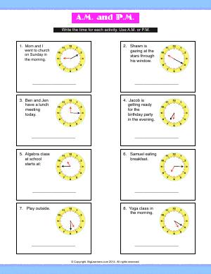 Preview image for worksheet with title A.M. or P.M.