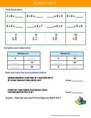 Preview image for worksheet with title Multiply With 8