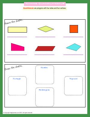 Preview image for worksheet with title Naming Quadrilaterals