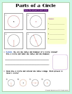 Preview image for worksheet with title Parts of a Circle