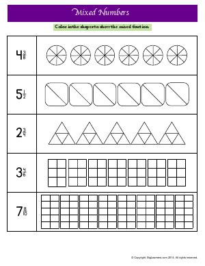Preview image for worksheet with title Mixed Numbers