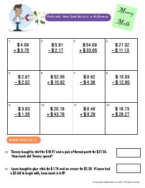 Preview image for worksheet with title Money Math