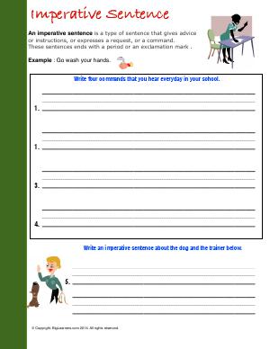 Preview image for worksheet with title Imperative Sentence