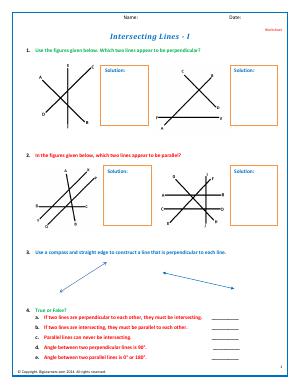 Preview image for worksheet with title Intersecting Lines - I