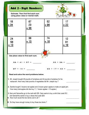 Preview image for worksheet with title Add 2 - Digit Numbers