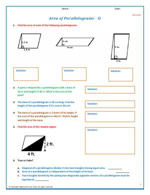 Preview image for worksheet with title Area of Parallelograms - II