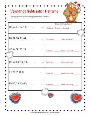 Preview image for worksheet with title Valentine's Subtraction Patterns