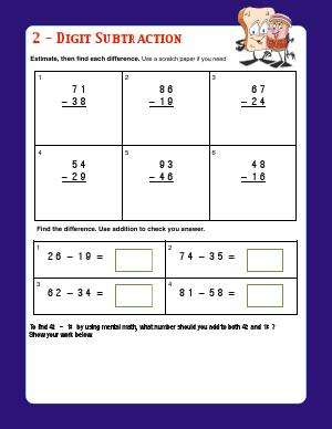 Preview image for worksheet with title 2- Digit Subtraction