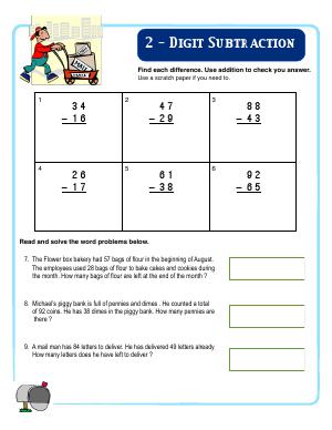 Preview image for worksheet with title 2 - Digit Subtraction