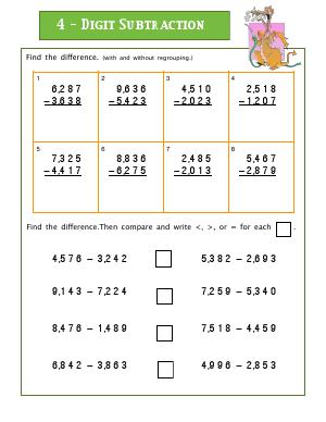 Preview image for worksheet with title 4-Digit Subtraction