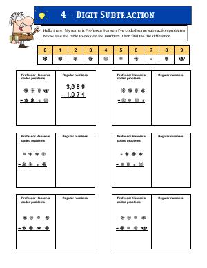 Preview image for worksheet with title 4 Digit Subtraction 2