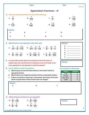 Preview image for worksheet with title Equivalent Fractions - 2