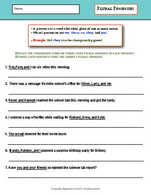 Preview image for worksheet with title Plural Pronouns