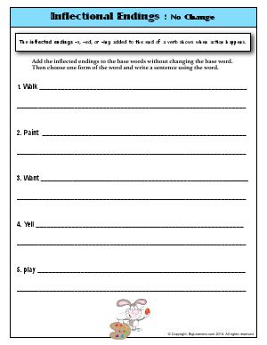 Preview image for worksheet with title Inflectional Endings : No Change