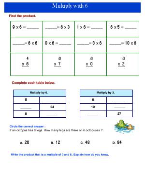 Preview image for worksheet with title Multiply with 6