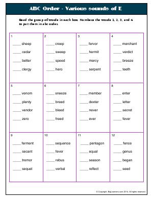 Preview image for worksheet with title ABC Order - Various sounds of E