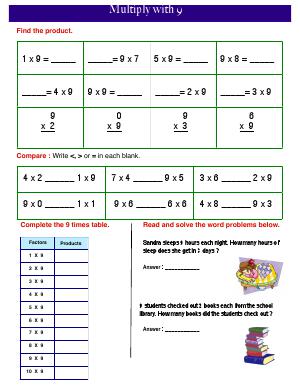 Preview image for worksheet with title Multiply with 9