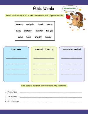 Preview image for worksheet with title Guide Words