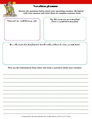 Preview image for worksheet with title Vacation planner