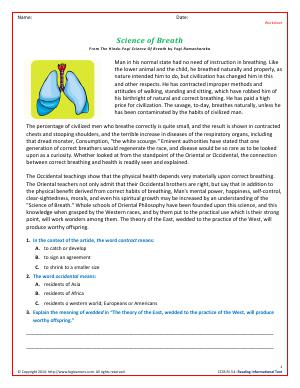 Preview image for worksheet with title Science of Breath