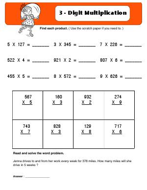 Preview image for worksheet with title 3 - Digit Multiplication