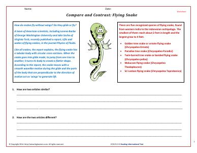 Preview image for worksheet with title Compare and Contrast: Flying Snake
