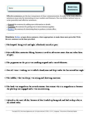 Preview image for worksheet with title Reducing Sentences