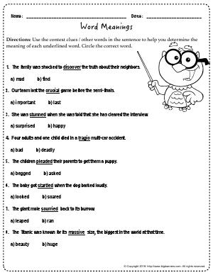 Preview image for worksheet with title Word Meanings