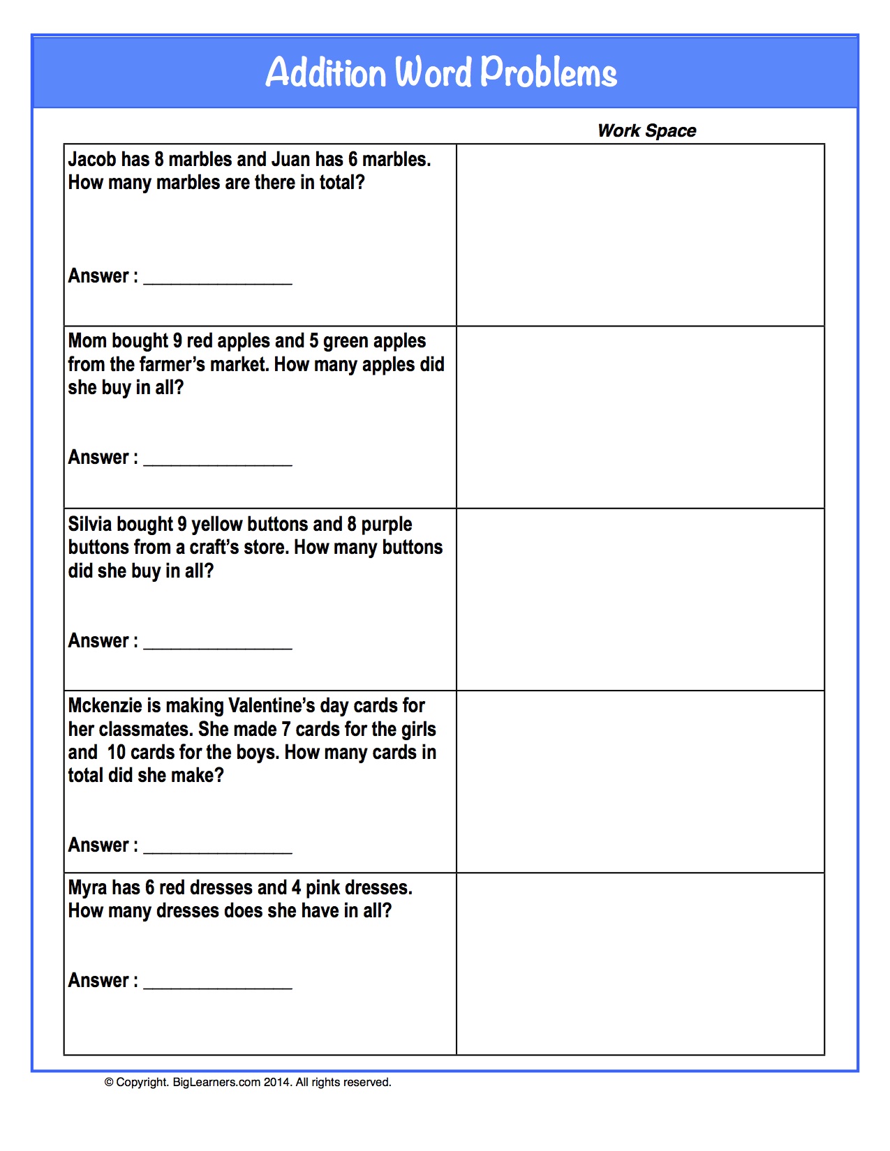First Grade Word Problems Addition Addition And Subtraction Word Maths Worksheets For Grade 1